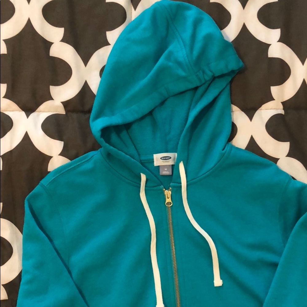 Old Navy full zip, teal with gold zipper size M